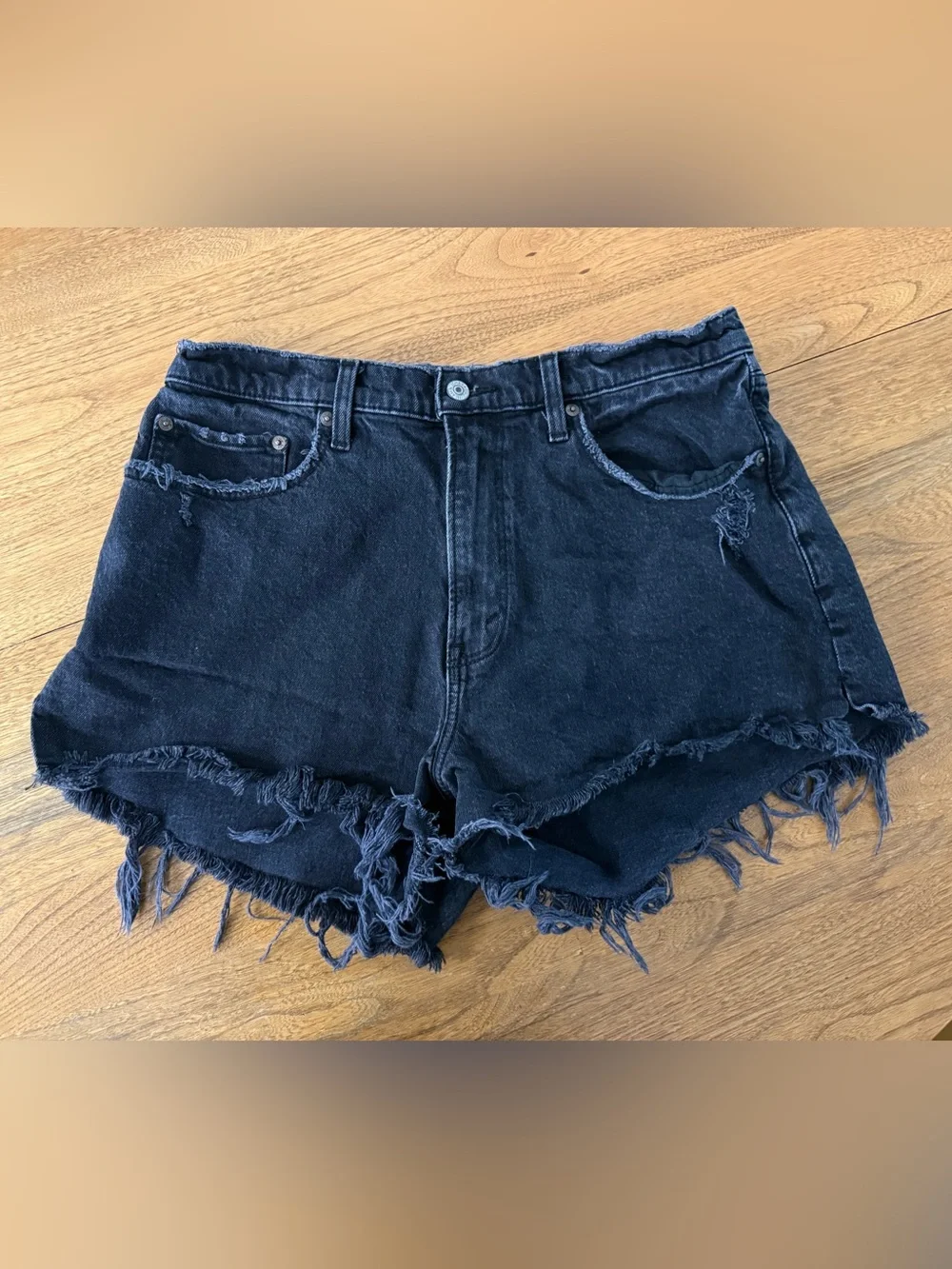 Abercrombie & Fitch Black Frayed Denim Shorts